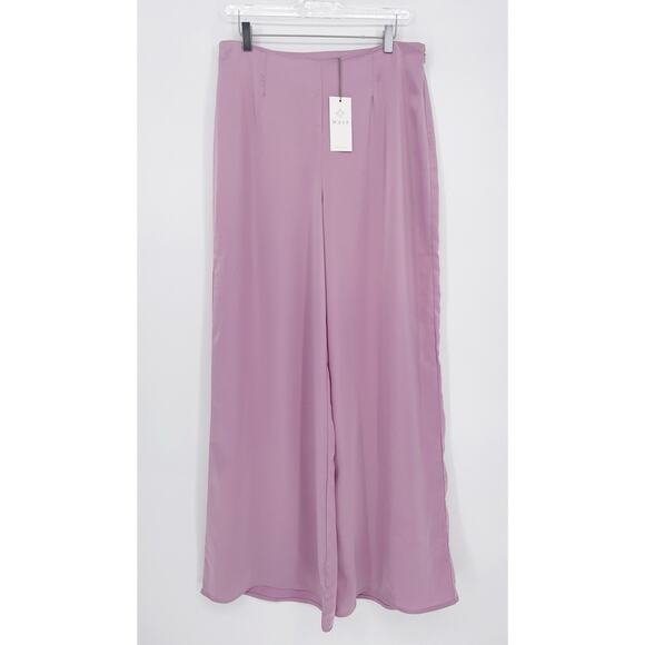 WAYF Women's Large Wide Leg Satin Trousers Pants Lavender Purple Stretch New - Picture 1 of 8